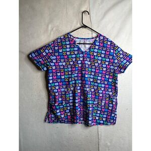 Scrubfinity Basix Blue Cat Print V-Neck Scrub Top 2XL SB5315-3089M